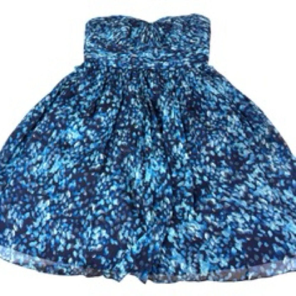 J Crew Marbella Watercolor Silk Chiffon Strapless Dress Blue Size 6 Lined